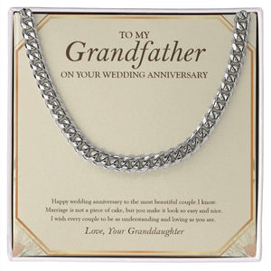 "To The Most Beautiful Couple" Grandfather Wedding Anniversary Necklace Gift From Granddaughter Grandson Cuban Link Chain Jewelry Box