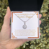 "You Never Give Up" Master's Degree Graduation Necklace Gift From Mom Dad Bestfriend Grandparents Eternal Hope Pendant Jewelry Box