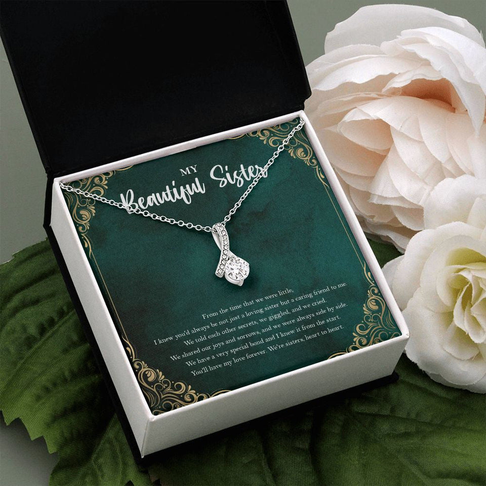 "Caring Friend" Beautiful Sister Necklace Gift From Brother Sis Alluring Beauty Pendant Jewelry Box Birthday Christmas Valentines New Year