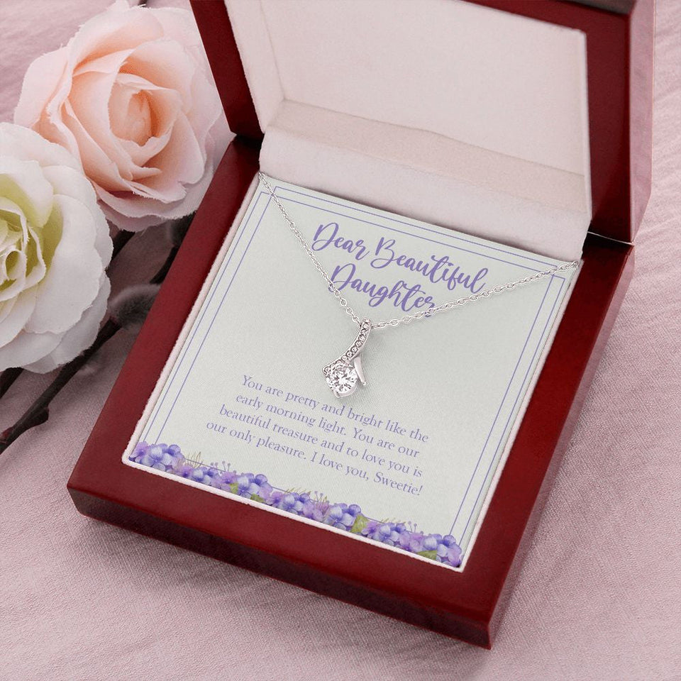 "Bright Like The Morning Light" Beautiful Daughter Necklace Gift From Mom Dad Alluring Beauty Pendant Jewelry Box Christmas Birthday Thanksgiving New Year