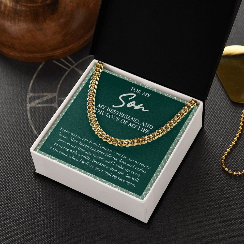 "Your Smiling Face Again" Long-Distance Son Necklace Gift From Mom Dad Cuban Link Chain Jewelry Box Birthday Christmas Thanksgiving Graduation