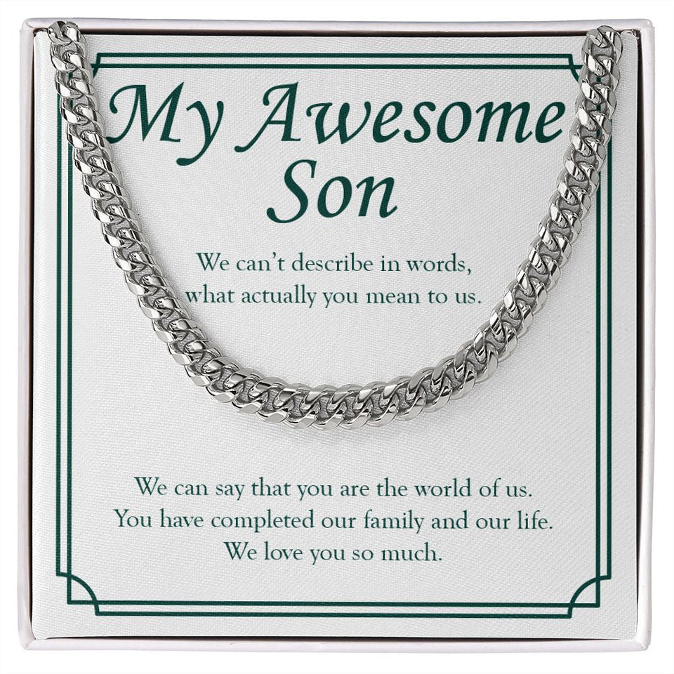 "You Are The World Of Us" Awesome Son Necklace Gift From Mom Dad Cuban Link Chain Jewelry Box Birthday Christmas New Year Thanksgiving