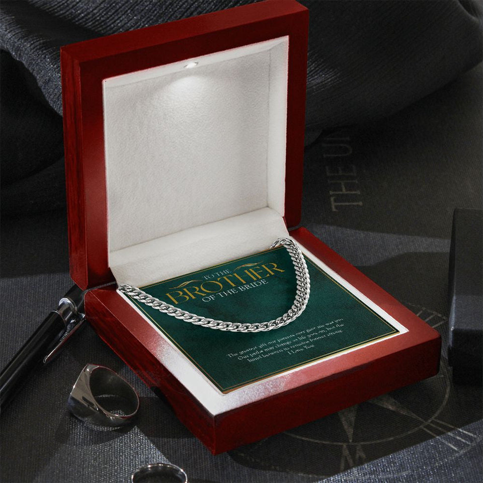 "Our Paths May Change" Brother of the Bride Wedding Day Necklace Gift Cuban Link Chain Jewelry Box