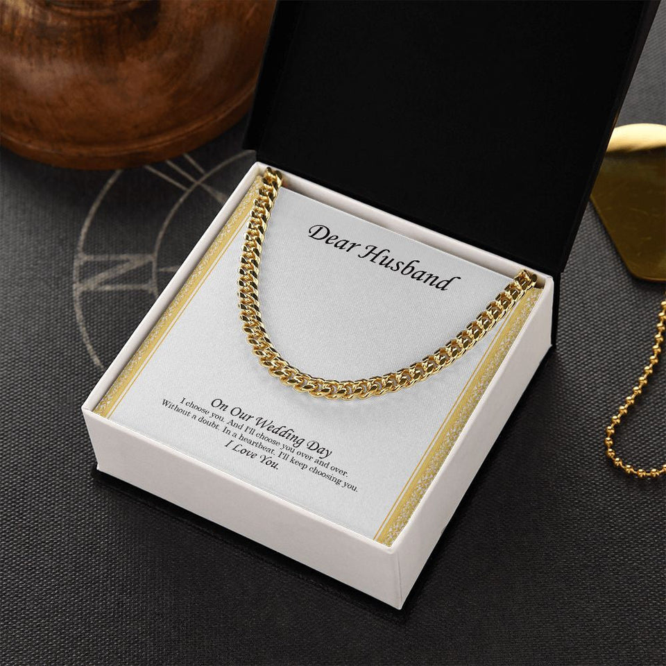 "Without A Doubt" Husband Wedding Day Necklace Gift From Wife Bride Cuban Link Chain Jewelry Box