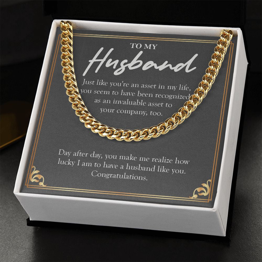 "Asset In My Life" Husband Job Promotion Necklace Gift From Wife Cuban Link Chain Jewelry Box