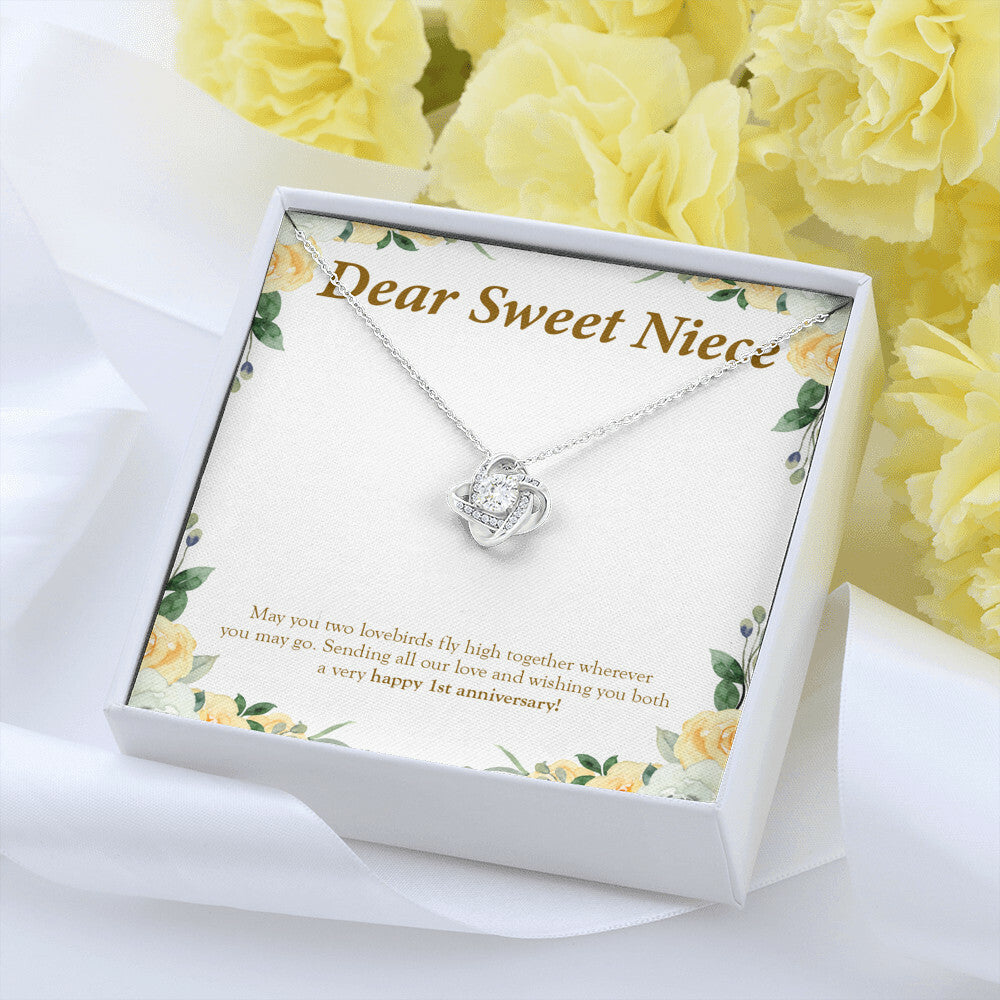 "Two Lovebirds" Sweet Niece 1st Wedding Anniversary Necklace Gift From Uncle Aunt Forever Love Pendant Jewelry Box