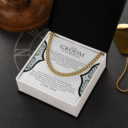 "Time Has Gone" Son Wedding Day Necklace Gift From Dad Cuban Link Chain Jewelry Box