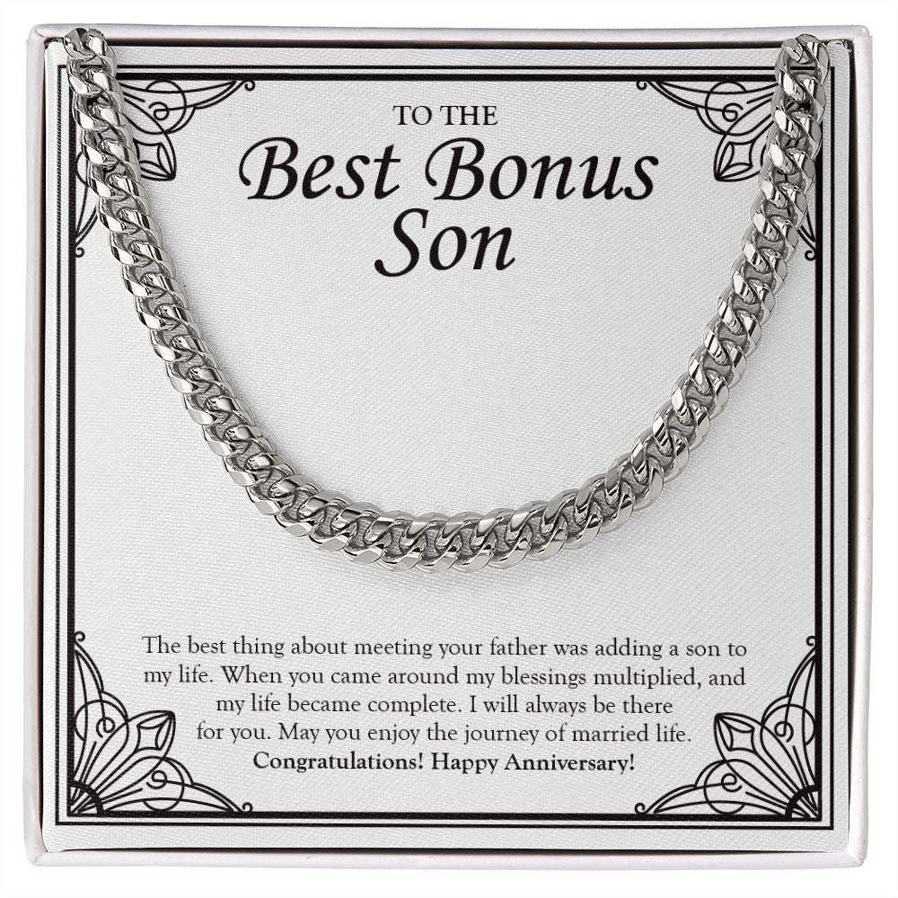 "Adding A Son In My Life" Best Bonus Son Wedding Anniversary Necklace Gift From Bonus-Mom Cuban Link Chain Jewelry Box