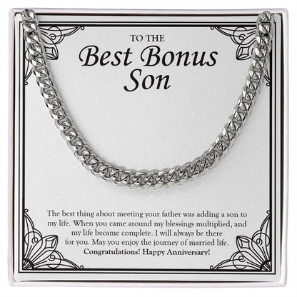 "Adding A Son In My Life" Best Bonus Son Wedding Anniversary Necklace Gift From Bonus-Mom Cuban Link Chain Jewelry Box