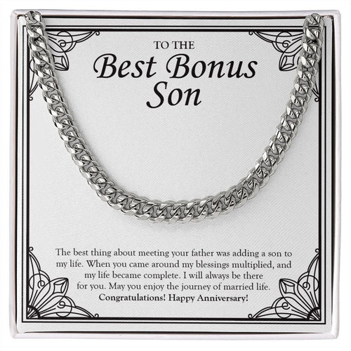 "Adding A Son In My Life" Best Bonus Son Wedding Anniversary Necklace Gift From Bonus-Mom Cuban Link Chain Jewelry Box