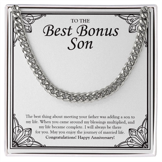 "Adding A Son In My Life" Best Bonus Son Wedding Anniversary Necklace Gift From Bonus-Mom Cuban Link Chain Jewelry Box