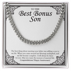 "Adding A Son In My Life" Best Bonus Son Wedding Anniversary Necklace Gift From Bonus-Mom Cuban Link Chain Jewelry Box