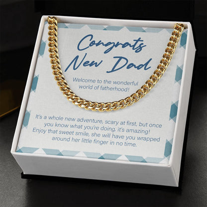"World of Fatherhood" New Dad Necklace Gift From Friends Family Parents Cuban Link Chain Jewelry Box Baby Shower Pregnancy Announcement Birthday