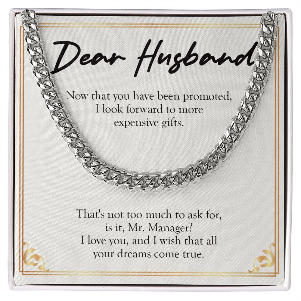 "All Your Dreams Come True" Husband Job Promotion Necklace Gift From Wife Cuban Link Chain Jewelry Box