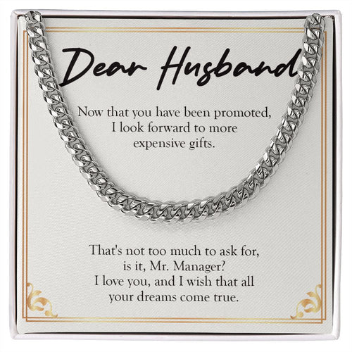 "All Your Dreams Come True" Husband Job Promotion Necklace Gift From Wife Cuban Link Chain Jewelry Box