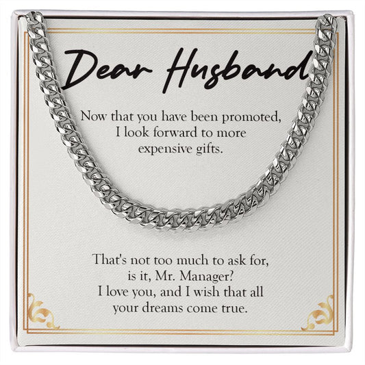 "All Your Dreams Come True" Husband Job Promotion Necklace Gift From Wife Cuban Link Chain Jewelry Box