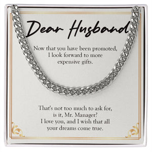 "All Your Dreams Come True" Husband Job Promotion Necklace Gift From Wife Cuban Link Chain Jewelry Box