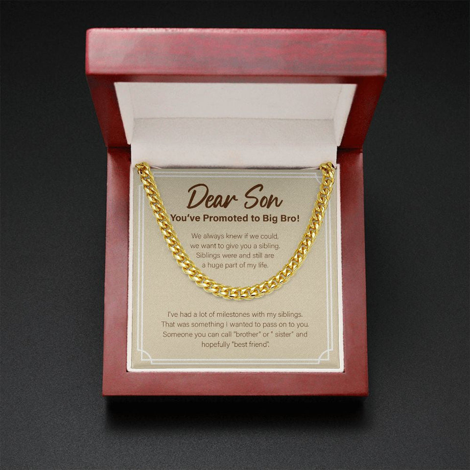 "A Huge Part Of My Life" Son Promoted To Big Bro Necklace Gift From Mom Cuban Link Chain Jewelry Box Birth Announcement Pregnancy Reveal