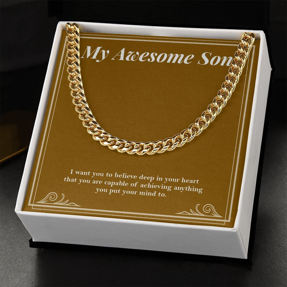 "Deep In His Heart" Awesome Son Necklace Gift From Mom Dad Cuban Link Chain Jewelry Box Birthday Graduation Christmas Thanksgiving