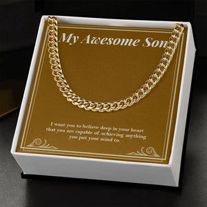 "Deep In His Heart" Awesome Son Necklace Gift From Mom Dad Cuban Link Chain Jewelry Box Birthday Graduation Christmas Thanksgiving