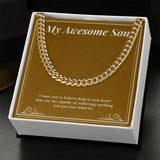 "Deep In His Heart" Awesome Son Necklace Gift From Mom Dad Cuban Link Chain Jewelry Box Birthday Graduation Christmas Thanksgiving