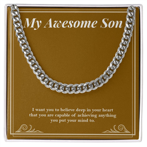 "Deep In His Heart" Awesome Son Necklace Gift From Mom Dad Cuban Link Chain Jewelry Box Birthday Graduation Christmas Thanksgiving