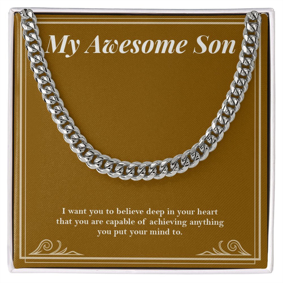 "Deep In His Heart" Awesome Son Necklace Gift From Mom Dad Cuban Link Chain Jewelry Box Birthday Graduation Christmas Thanksgiving