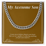 "Deep In His Heart" Awesome Son Necklace Gift From Mom Dad Cuban Link Chain Jewelry Box Birthday Graduation Christmas Thanksgiving
