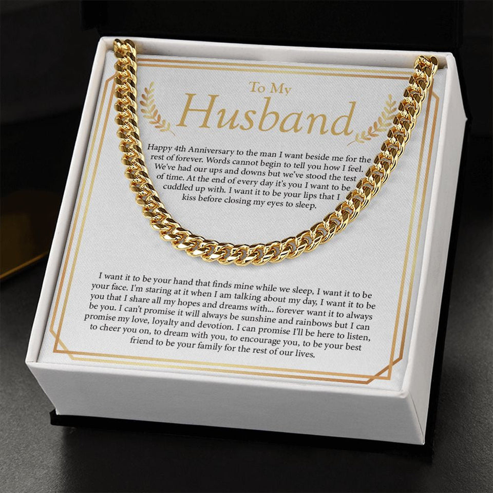 "I Want You To Be My Everything" Husband 4th Wedding Anniversary Necklace Gift From Wife Cuban Link Chain Jewelry Box