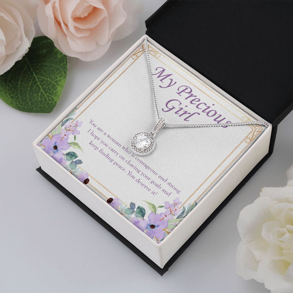 "Courageous And Strong Woman" Precious Girl Necklace Gift From Mom Dad Eternal Hope Pendant Jewelry Box Birthday Graduation Christmas Wedding