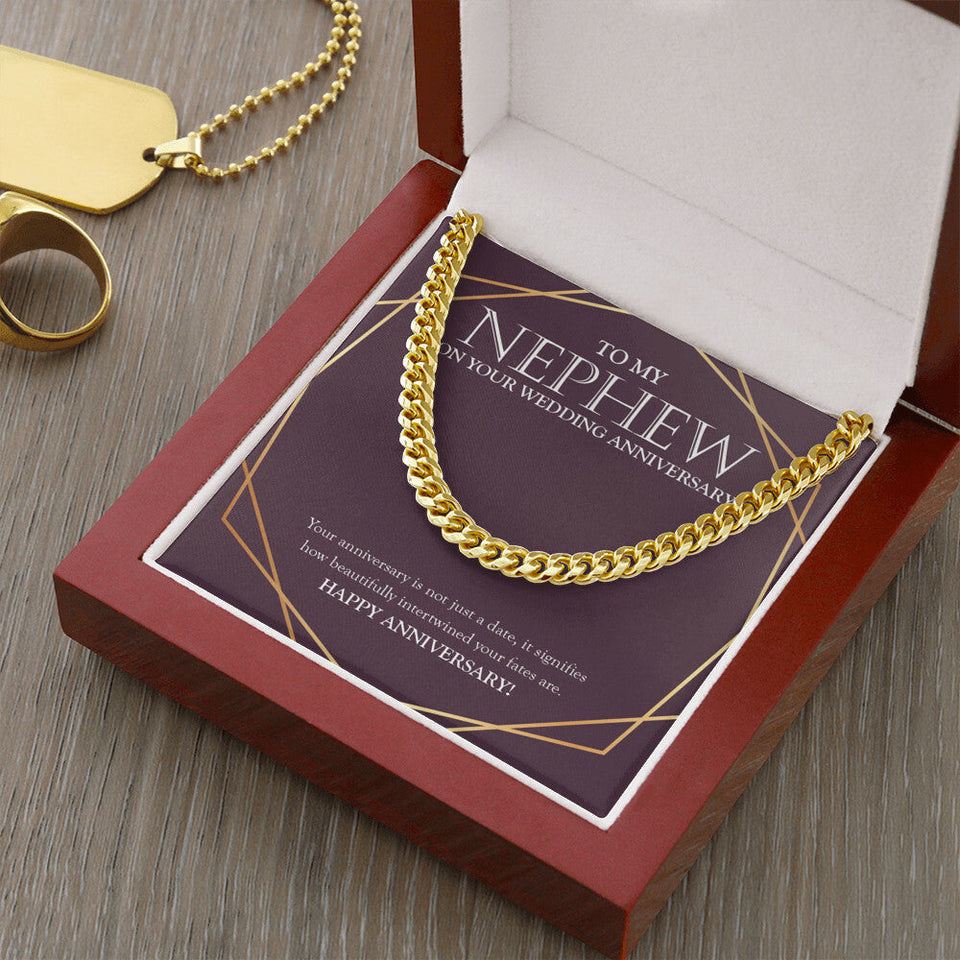 "Intertwined Fate" Nephew Wedding Anniversary Necklace Gift From Aunt Uncle Cuban Link Chain Jewelry Box
