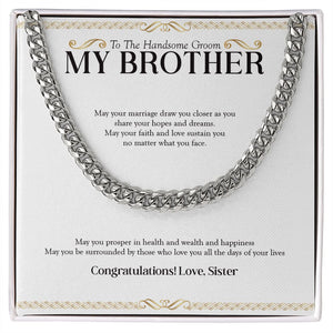 "Prosper In Health" Handsome Brother Wedding Day Necklace Gift From Sister Cuban Link Chain Jewelry Box