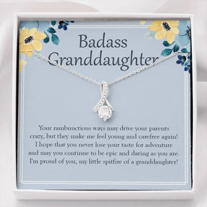 "Feel Young And Carefree" Badass Granddaughter Necklace Gift From Grandma Grandpa Alluring Beauty Pendant Jewelry Box Birthday Christmas Valentines New Year