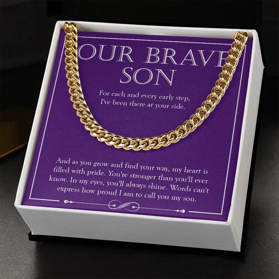 "Always Shine On My Eyes" Brave Son Necklace Gift From Mom Dad Cuban Link Chain Jewelry Box Christmas Birthday Graduation New Year