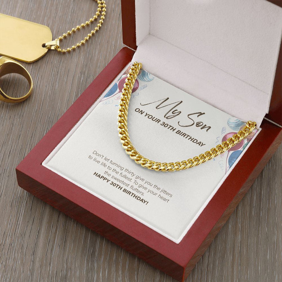 "Live Life To The Fullest" Son 30th Birthday Necklace Gift From Mom Dad Cuban Link Chain Jewelry Box