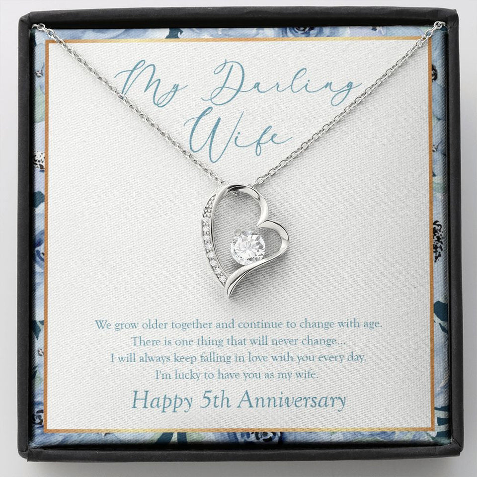 "Always Keep Falling" Darling Wife 5th Wedding Anniversary Necklace Gift  From Husband Forever Love Pendant Jewelry Box