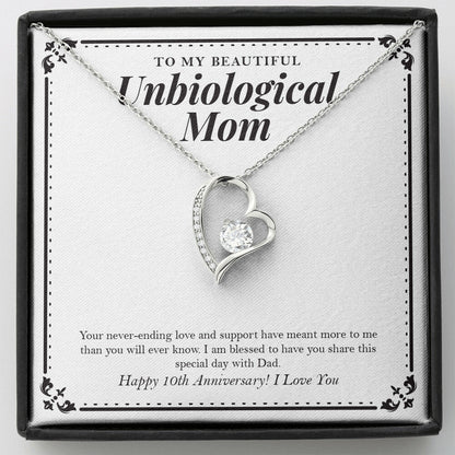 "Your Never Ending Love" Beautiful Unbiological Mom 10th Wedding Anniversary Necklace Gift From Daughter Son Forever Love Pendant Jewelry Box