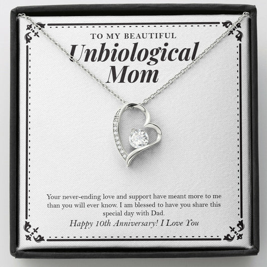 "Your Never Ending Love" Beautiful Unbiological Mom 10th Wedding Anniversary Necklace Gift From Daughter Son Forever Love Pendant Jewelry Box