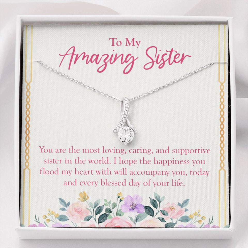 "Loving, Caring And Supportive" Amazing Sister Necklace Gift From Sis Brother Alluring Beauty Pendant Jewelry Box Birthday Christmas Wedding Graduation