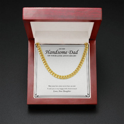 "Love Story Never End" Handsome Dad 25th Wedding Anniversary Necklace Gift  From Daughter Son Cuban Link Chain Jewelry Box