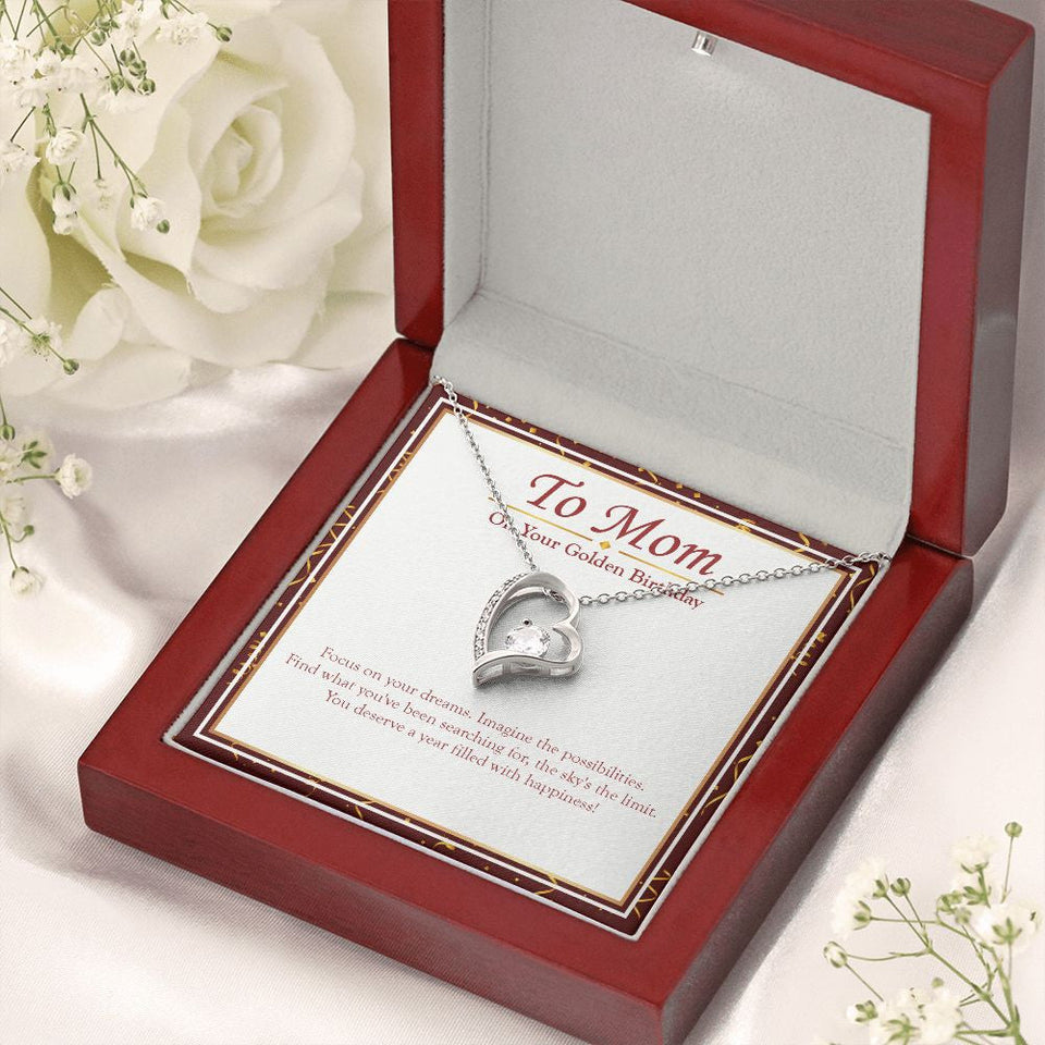"Focus On Your Dreams" Mom Golden Birthday Necklace Gift From Daughter Son Forever Love Pendant Jewelry Box