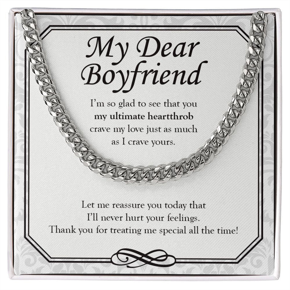 "My Ultimate Heartthrob" Boyfriend Necklace Gift From Girlfriend Cuban Link Chain Jewelry Box Anniversary Valentines Christmas Thanksgiving