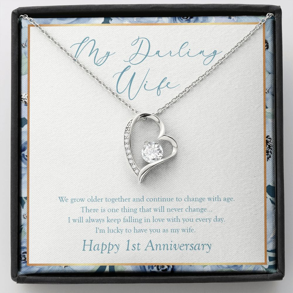 "Grow Older Together" Darling Wife 1st Wedding Anniversary Necklace Gift  From Husband Forever Love Pendant Jewelry Box
