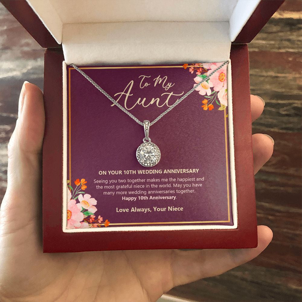 "Happy And Grateful" Aunt 10th Wedding Anniversary Necklace Gift From Niece Eternal Hope Pendant Jewelry Box