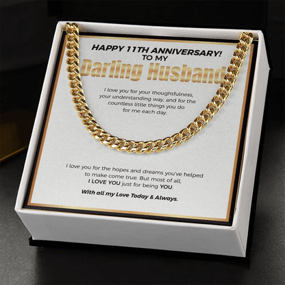 "Your Understanding Ways" Darling Husband 11th Wedding Anniversary Necklace Gift From Wife Cuban Link Chain Jewelry Box