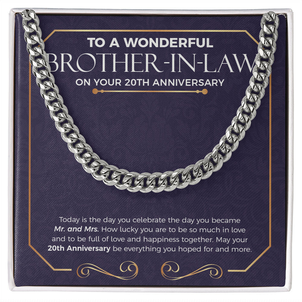 "How Lucky You Are" Wonderful Brother In Law 20th Wedding Anniversary Necklace Gift From Sister-In-Law Brother-In-Law Cuban Link Chain Jewelry Box