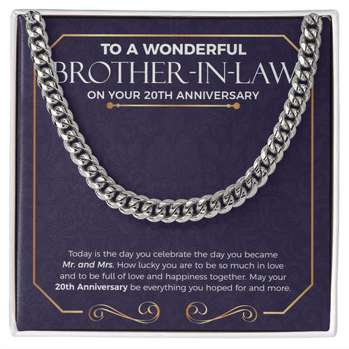 "How Lucky You Are" Wonderful Brother In Law 20th Wedding Anniversary Necklace Gift From Sister-In-Law Brother-In-Law Cuban Link Chain Jewelry Box
