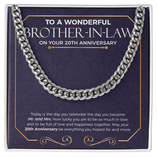 "How Lucky You Are" Wonderful Brother In Law 20th Wedding Anniversary Necklace Gift From Sister-In-Law Brother-In-Law Cuban Link Chain Jewelry Box