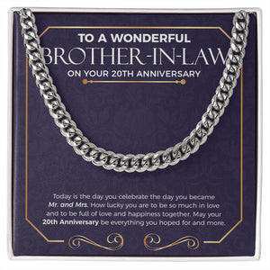 "How Lucky You Are" Wonderful Brother In Law 20th Wedding Anniversary Necklace Gift From Sister-In-Law Brother-In-Law Cuban Link Chain Jewelry Box