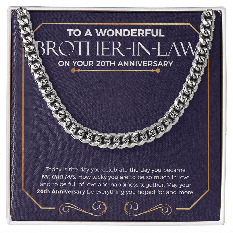 "How Lucky You Are" Wonderful Brother In Law 20th Wedding Anniversary Necklace Gift From Sister-In-Law Brother-In-Law Cuban Link Chain Jewelry Box